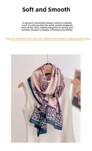 Polyester leopard print scarf, 60x170cm size, 145g weight with elegant animal pattern