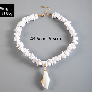 Detailed size and weight view of bohemian white shell and starfish charm necklace