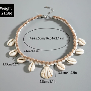 Detailed size specifications for bohemian shell necklace with starfish pendants and weight info