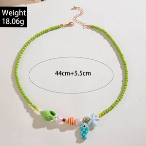 Beaded ocean theme necklace with starfish pendants, 44cm length and 18.06g weight detail