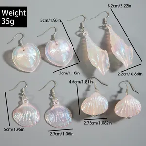 Size guide for acrylic seashell earring set with iridescent finish and metal hooks