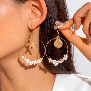 Bohemian Asymmetrische Seestern Muschel Ohrhänger Für Damen Gold Silber Legierung Ozean Thema Strand Urlaub Schmuck