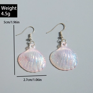 Detail view of shell earrings showing 4.5g weight and 5cm height dimensions