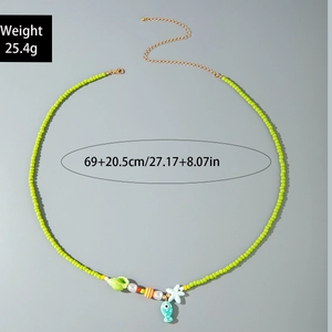 Colorful beaded starfish and shell necklace detail with length specifications
