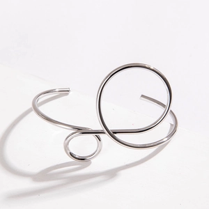 Minimalist silver geometric interlaced hollow cuff bracelet with high polish finish