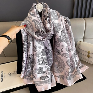 Elegant pink paisley silk scarf for summer beach sun protection and fashion styling