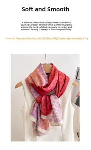 Polyester fashion scarf with red and pink leopard print pattern, size 60x170cm detail