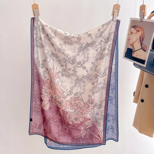 Elegant floral print cotton linen scarf shawl with vintage pattern and purple gradient
