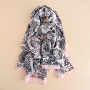Classic paisley print summer beach shawl in light lavender with lightweight chiffon texture