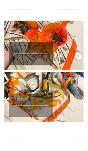 Détail du foulard en soie avec motifs de kaki et bords roulés à la main élégants
