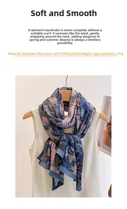 Detail of printed polyester scarf 60x170cm with architectural landscape pattern