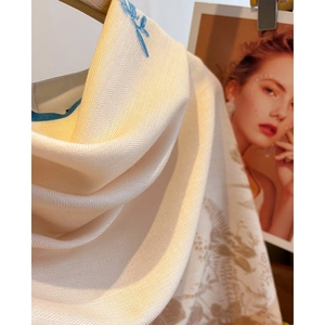 Elegant off-white floral silk scarf with herringbone texture and vintage flower print