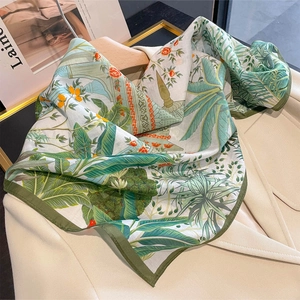 Vintage botanical print silk-cotton blend square scarf with elegant floral patterns