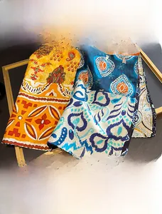 Detail of paisley print silk scarf in 70% cotton and 30% silk blend, size 65x65cm