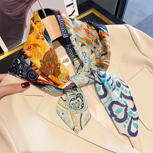 Mulberry Satin Cotton Blend Square Scarf Paisley Print Vintage Boho Elegant Versatile Neck Scarf For Women