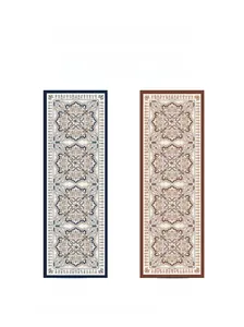 Detail of double-sided silk scarf with blue and brown mandala paisley patterns