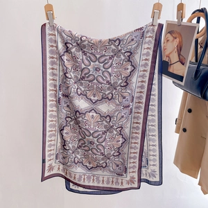 Classic paisley print silk scarf in retro purple and navy blue, elegant summer shawl