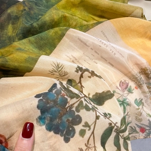 Elegant vintage floral silk scarf with botanical grape print and soft twill texture