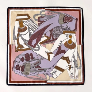 Elegant vintage military style silk square scarf with medals and fringe pattern print