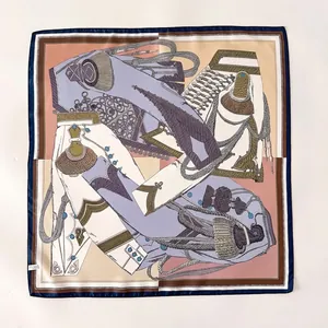 Elegant silk twill square scarf with vintage military uniform and epaulette pattern