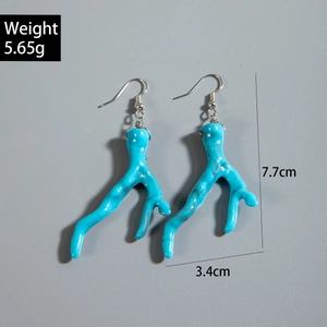 Bright blue coral-shaped acrylic earrings with dimensions 7.7cm by 3.4cm and weight 5.65g