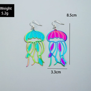 Detailed view of iridescent jellyfish earrings with weight and size measurements