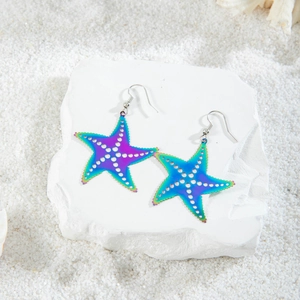 Colorful starfish hook earrings with iridescent gradient finish and hollow design