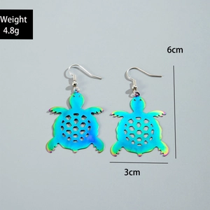 Rainbow metal turtle earrings with 6cm height and 4.8g weight detail measurement