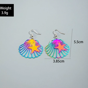 Iridescent starfish shell earrings showing 3.9g weight and 5.5cm size details