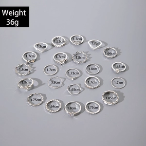 Guide des tailles détaillé montrant les diamètres internes du lot de 23 bagues