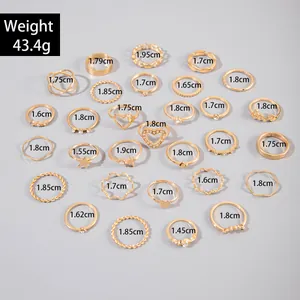 Guide des tailles du lot de 32 bagues gothiques avec poids et diamètres détaillés