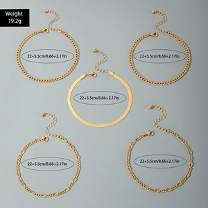 Tabla de tallas detallada para el conjunto de tobilleras doradas con medidas 22+5,5 cm