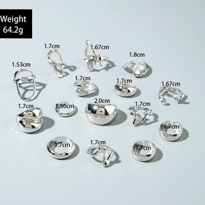 Detailed size and weight layout of 14-piece irregular silver rings set in liquid metal style