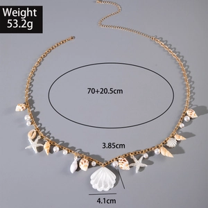 Bohemian beach waist chain set with gold shell starfish and white pearls for women