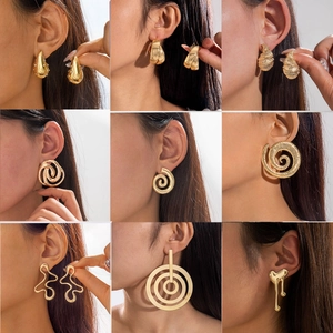 Geometric Earrings Alloy Gold Silver Plated Vintage Hoop Stud Spiral U Shaped Textured Metal Fashion Accessories For Women