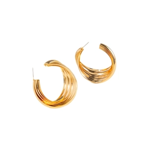 Fashionable gold C-shaped metal hoop earrings with a multi-layer ribbed texture design