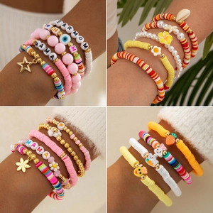 Bracciale Perline Heishi Argilla Boho Ciondoli Conchiglia Stella Marina Lega Alfabeto Gioielli Stile Estate Oceano