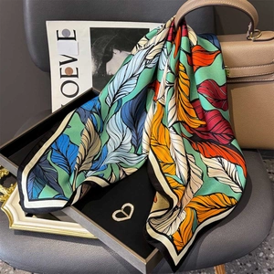 Mulberry Satin Square Scarf Twill Double Sided Plant Leaf Print Fashion Elegant Office Scarf For Women