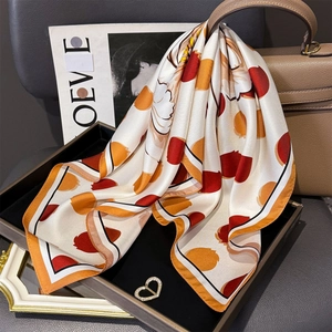 Square Scarf Mulberry Satin Twill Floral Printed Elegant Premium Artistic Retro Fashion For Women