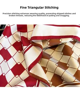 Macro view of checkered silk scarf with fine triangular needle stitching and texture