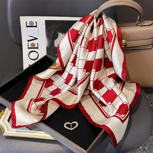 Square Scarf Elegant Plaid Mulberry Satin Twill Printed Neck Head Scarf For Women Office Commute Fashion Accessories