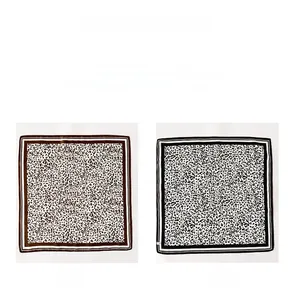 Close-up of double-sided leopard print silk scarf with brown and black-white contrast