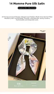 Detailed view of 65cm silk scarf texture with elegant bird and floral prints