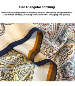 Detail der Dreieck-Nadel-Stichkante an Paisley-Seidenschal mit glatter Seidentextur