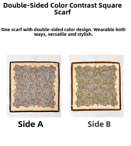 Detailansicht eines doppelseitigen Paisley-Seidenschals mit marineblauem und gelbem Kontrast