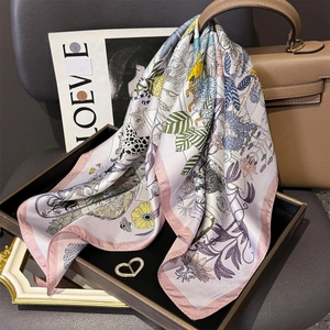 Mulberry Satin Square Scarf Artistic Jungle Animal Print Twill Elegant Fashion Head Wrap For Women