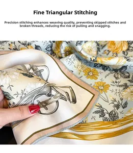 Detailed macro shot of premium silk scarf featuring hand-rolled edges and floral equestrian print