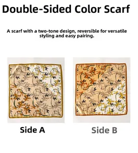 Detailed comparison of double-sided floral silk scarf showing Side A and B color contrast