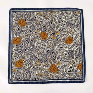 Blue bordered paisley silk scarf with vintage floral patterns for professional women