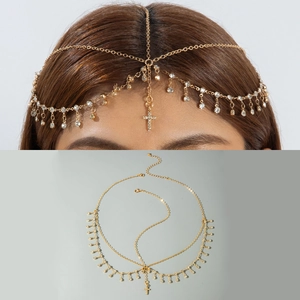 Chaîne De Tête Mauvais Œil Bohème Bijoux De Cheveux À Pampilles En Strass Bandeau Ethnique Exotique Ajustable Femmes